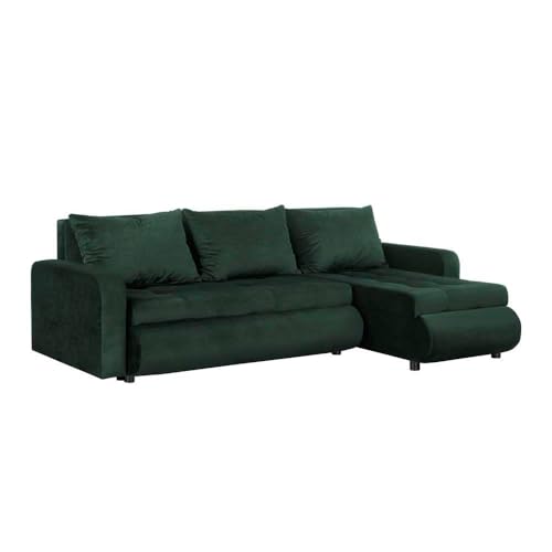 FORNIRO 24 Serena Ecksofa mit Schlaffunktion und Bettkasten - Sofa mit 3 Sitzen und Robustem Überzug - Schlafcouch L-Form Universal - Modern Couch - 226x143x83 cm - Farben (Stoff Basic, Grün) von HING HARBOR