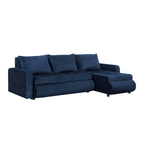 FORNIRO 24 Serena Ecksofa mit Schlaffunktion und Bettkasten - Sofa mit 3 Sitzen und Robustem Überzug - Schlafcouch L-Form Universal - Modern Couch - 226x143x83 cm - Farben (Stoff Basic, Marine) von HING HARBOR