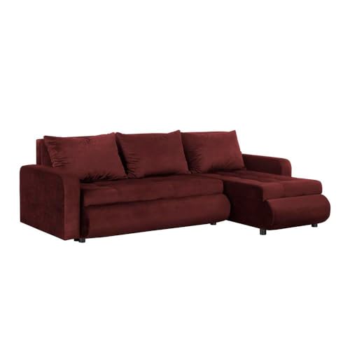 FORNIRO 24 Serena Ecksofa mit Schlaffunktion und Bettkasten - Sofa mit 3 Sitzen und Robustem Überzug - Schlafcouch L-Form Universal - Modern Couch - 226x143x83 cm - Farben (Stoff Basic, Rotwein) von HING HARBOR
