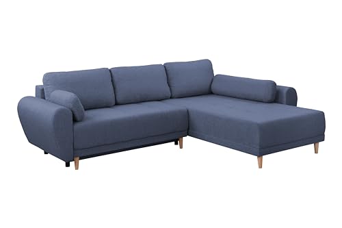 FORNIRO 24 Toronto Ecksofa mit Schlaffunktion und Bettkasten - Sofa mit 3 Sitzen - Universal Schlafcouch L-Form mit Kissen - Modern Couch - 284x90x194 cm - Stoff Basic - Blau von FORNIRO 24