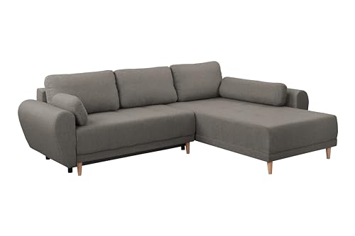 FORNIRO 24 Toronto Ecksofa mit Schlaffunktion und Bettkasten - Sofa mit 3 Sitzen - Universal Schlafcouch L-Form mit Kissen - Modern Couch - 284x90x194 cm - Stoff Basic - Creme von FORNIRO 24