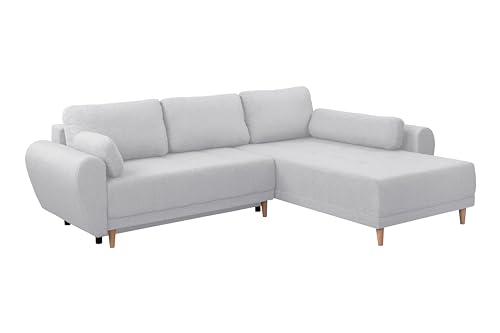 FORNIRO 24 Toronto Ecksofa mit Schlaffunktion und Bettkasten - Sofa mit 3 Sitzen - Universal Schlafcouch L-Form mit Kissen - Modern Couch - 284x90x194 cm - Stoff Basic - Hellgrau von FORNIRO 24