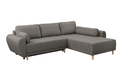 FORNIRO 24 Toronto Ecksofa mit Schlaffunktion und Bettkasten - Sofa mit 3 Sitzen - Universal Schlafcouch L-Form mit Kissen - Modern Couch - 284x90x194 cm - Stoff Komfort - Creme von FORNIRO 24