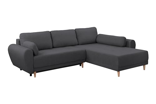 FORNIRO 24 Toronto Ecksofa mit Schlaffunktion und Bettkasten - Sofa mit 3 Sitzen - Universal Schlafcouch L-Form mit Kissen - Modern Couch - 284x90x194 cm - Stoff Komfort - Dunkelgrau von FORNIRO 24