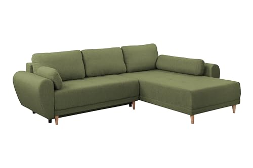 FORNIRO 24 Toronto Ecksofa mit Schlaffunktion und Bettkasten - Sofa mit 3 Sitzen - Universal Schlafcouch L-Form mit Kissen - Modern Couch - 284x90x194 cm - Stoff Premium - Oliv von FORNIRO 24