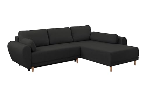 FORNIRO 24 Toronto Ecksofa mit Schlaffunktion und Bettkasten - Sofa mit 3 Sitzen - Universal Schlafcouch L-Form mit Kissen - Modern Couch - 284x90x194 cm - Stoff Premium - Schwarz von FORNIRO 24