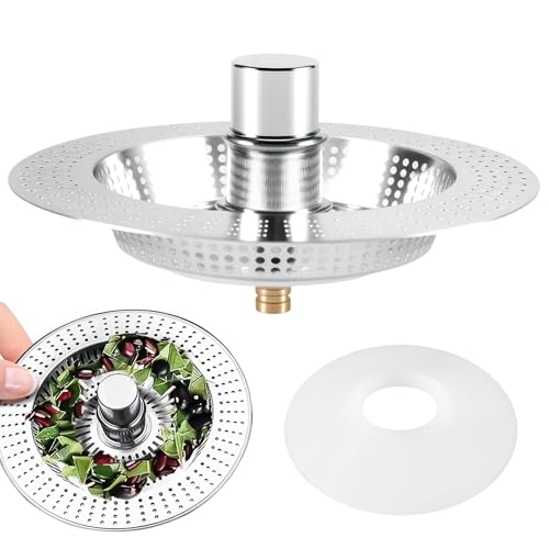 FORNORM Küchenspülsieb Küchenspülenstopfen Ersatz, Edelstahl Spülbeckensieb für Spülbecken Lochdurchmesser 75-85mm, Hebefreier Spülenstöpsel mit einem Druck Lebensmittelauffangbehälter FORNORM Küchenspülsieb Küchenspülenstopfen Ersatz, Edelstahl Spülbeckensieb für Spülbecken Lochdurchmesser 75-85mm, Hebefreier Spülenstöpsel mit einem Druck Lebensmittelauffangbehälter von FORNORM
