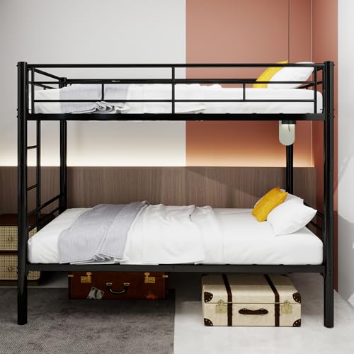 FORNORM Metall Etagenbett, Robustes Kinderbett mit Sicherheitsleiter und Geländer, Apartment Schlafsaalbett für Jugendliche, Geräuschloser Bettrahmen, Convertible 2 Betten, ohne Matratze (Schwarz) von FORNORM