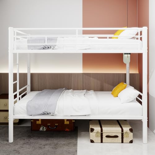 FORNORM Metall Etagenbett, Robustes Kinderbett mit Sicherheitsleiter und Geländer, Apartment Schlafsaalbett für Jugendliche, Geräuschloser Bettrahmen, Convertible 2 Betten, ohne Matratze (Weiß) von FORNORM