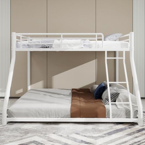 FORNORM Metall Etagenbett, Robustes Kinderbett mit Sicherheitsleiter und Geländer, Kinderzimmer Apartment Schlafsaalbett für Jugendliche Erwachsene, Geräuschloser Bettrahmen ohne Matratze (Weiß) von FORNORM