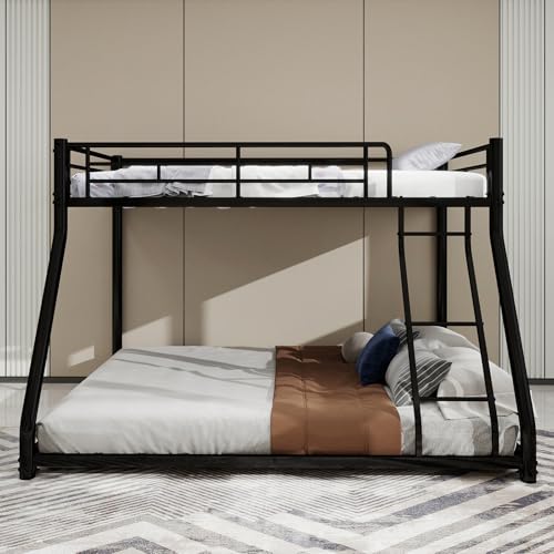 FORNORM Metall Etagenbett, Robustes Kinderbett mit Sicherheitsleiter und Geländer, Kinderzimmer Apartment Schlafsaalbett für Jugendliche Erwachsene, Geräuschloser Bettrahmen ohne Matratze (Schwarz) von FORNORM