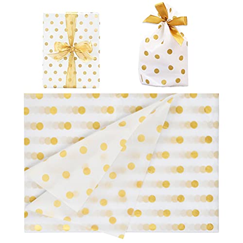 FOROREH 50Pcs Seidenpapier Geschenkpapier, Packpapier mit Golden Punktmuster - 50x70cm Gold Metallic Dots Geschenkverpackung Papier für Hochzeit, Geburtstag, Party, DIY Craft Dekoration von FOROREH