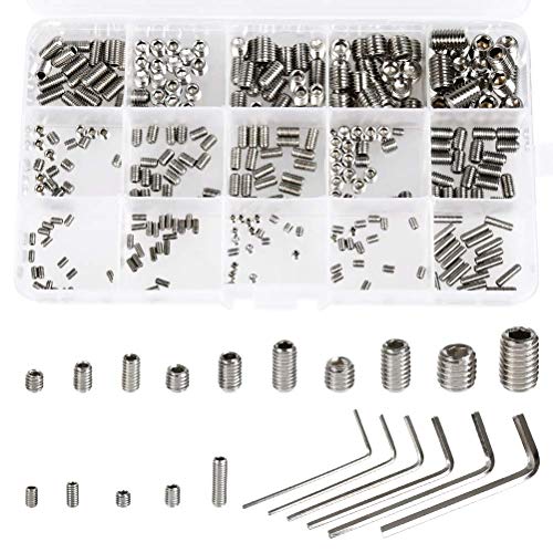 FOROREH Madenschrauben 300pcs Gewindestifte Schrauben Sechskantkopf Inbusschrauben Edelstahl M2.5 M3 M4 M5 M6 M8 mit kleinem Inbusschlüssel Sortiment Befestigungsteile Kits Maschinenschraube von FOROREH