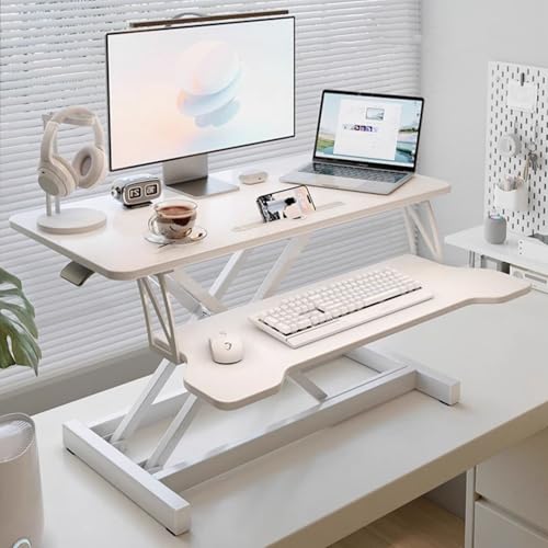 FORRTY Höhenverstellbarer Schreibtischaufsatz, Sit to Stand Converter Mit Tastaturablage, Breite 65/80/94CM, Belastbar Bis 30kg, Desktop Riser for Home Office Laptop Und Computer(White 2,80cm(31.5")) von FORRTY