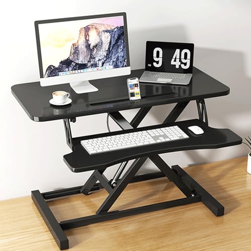 FORRTY Höhenverstellbarer Schreibtischaufsatz, Sit to Stand Converter Mit Tastaturablage, Breite 80/94CM, Desktop Riser for Home Office Laptop Computer Arbeitstisch(Schwarz,80cm(31.5")) von FORRTY