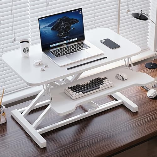 FORRTY Höhenverstellbarer Schreibtischaufsatz, Sit to Stand Converter Mit Tastaturablage, Breite 80/94CM, Desktop Riser for Home Office Laptop Computer Arbeitstisch(Weiß,94cm(37")) von FORRTY