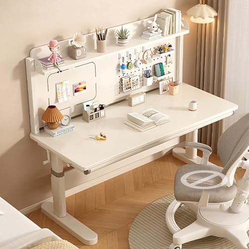 FORRTY Höhenverstellbarer Schülerschreibtisch Mit Regal & Lochwand, Kurbel Arbeitstisch Mit Schublade, Schreibtisch for Schüler, Computertisch Mit Organizer, Home Office & Schule(Desk2,120CM) von FORRTY