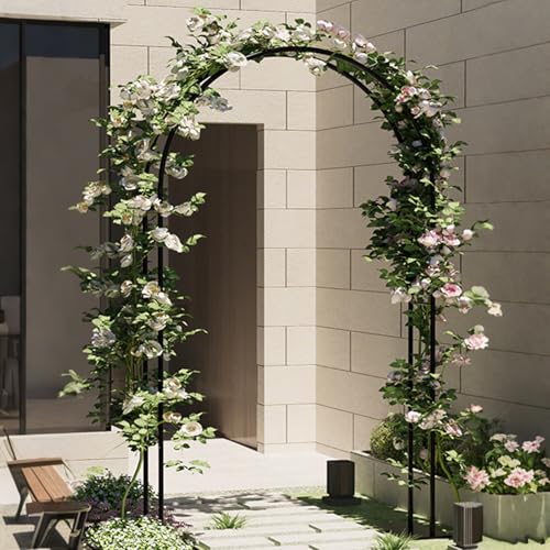 FORRTY Metall Gartenbogen Rosenbogen Rankhilfe for Kletterpflanzen Outdoor Hochzeitsbogen Rahmen Torbogen for Eingang Garten Rasen Kürbisranken Ballondekoration Halloween Weihnachten(Black+Base) von FORRTY