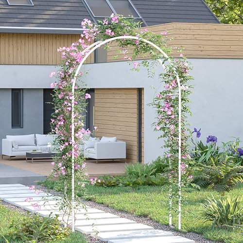 FORRTY Metall Gartenbogen Rosenbogen Rankhilfe for Kletterpflanzen Outdoor Hochzeitsbogen Rahmen Torbogen for Eingang Garten Rasen Kürbisranken Ballondekoration Halloween Weihnachten(Weiß) von FORRTY