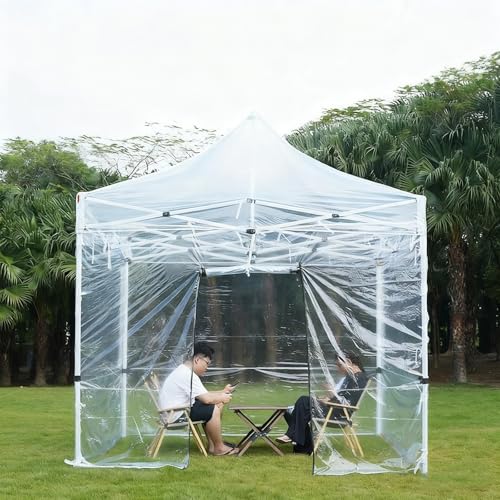 FORRTY Pop Up Pavillon Mit Transparenten PVC Seitenwänden 4cm Stahlrahmen Faltpavillon Wasserdichtes Partyzelt Gartenpavillon for Camping Markt Terrasse Grillen Outdoor Event(Four-Sided,3X3m) von FORRTY