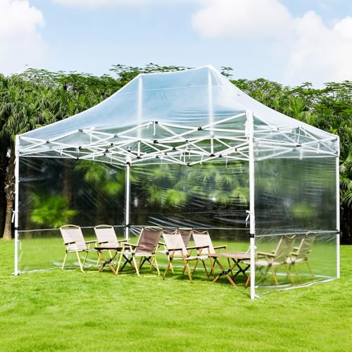 FORRTY Pop Up Pavillon Mit Transparenten PVC Seitenwänden 4cm Stahlrahmen Faltpavillon Wasserdichtes Partyzelt Gartenpavillon for Camping Markt Terrasse Grillen Outdoor Event(Three-Sided,3X4.5m) von FORRTY