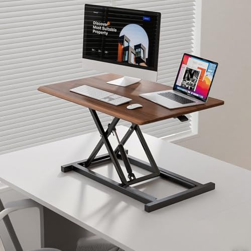 FORRTY Schreibtischaufsatz Höhenverstellbar, Standing Desk Converter Mit Tastaturablage, 65/75/80/95cm, Desktop Workstation for Home Office Laptop Und Computer(Walnut,75cm(29.5")) von FORRTY