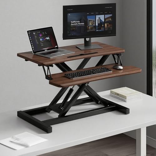 FORRTY Schreibtischaufsatz Höhenverstellbar, Standing Desk Converter Mit Tastaturablage, 65/75/80/95cm, Desktop Workstation for Home Office Laptop Und Computer(Walnut,80cm(31.5")) von FORRTY