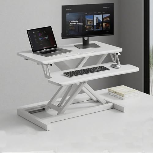 FORRTY Schreibtischaufsatz Höhenverstellbar, Standing Desk Converter Mit Tastaturablage, 65/75/80/95cm, Desktop Workstation for Home Office Laptop Und Computer(Weiß,95cm(37.4")) von FORRTY