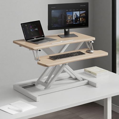 FORRTY Schreibtischaufsatz Höhenverstellbar, Standing Desk Converter Mit Tastaturablage, 65/75/80/95cm, Desktop Workstation for Home Office Laptop Und Computer(Wood,65CM(25.6")) von FORRTY