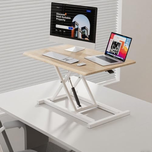 FORRTY Schreibtischaufsatz Höhenverstellbar, Standing Desk Converter Mit Tastaturablage, 65/75/80/95cm, Desktop Workstation for Home Office Laptop Und Computer(Wood,75cm(29.5")) von FORRTY