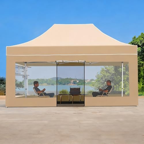 FORRTY Schwerlast Hexagon Faltpavillon Mit Seitenwänden 45mm Stahlrahmen Pop Up Pavillon Wasserdicht UV-Schutz Gartenpavillon 2m/3m/4.5m Partyzelt Outdoor Pflanzen Gewächshaus(Transparent,3X4.5m) von FORRTY