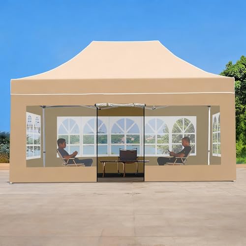 FORRTY Schwerlast Hexagon Faltpavillon Mit Seitenwänden 45mm Stahlrahmen Pop Up Pavillon Wasserdicht UV-Schutz Gartenpavillon 2m/3m/4.5m Partyzelt Outdoor Pflanzen Gewächshaus(with Windows,3X4.5m) von FORRTY