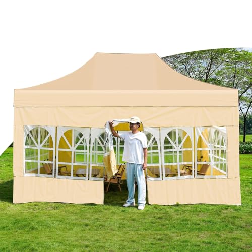 FORRTY Schwerlast Pop Up Pavillon Mit 4 Seitenwänden Faltpavillon Mit Klar Sichtfenstern Wasserdichtes Partyzelt Gartenpavillon for Terrasse BBQ Camping Marktstand Event Outdoor(3X4.5m) von FORRTY