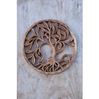 Baum Des Lebens #2 Holz Mandala Wandbehang Bali Teakholz Tempel Altarwandrelief Handgeschnitzt von FORSCHART