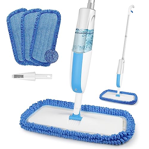 Sprühwischer Bodenwischer, FORSPEEDER Wischmopp mit Sprühfunktion mit 410ml Wassertank Trocken-Nassmopp Sprühwischer Bodenwischer mit 3 Waschbaren Mikrofaser Pads Wischer Boden Spray Mop von FORSPEEDER