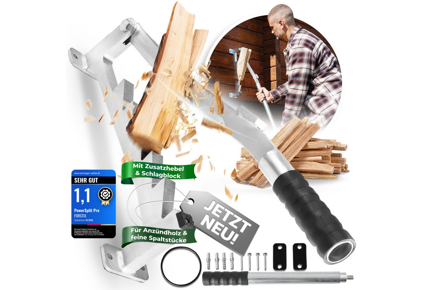 FORSTIX® Holzspalter manuell [Wandmontage] mechanischer Handholzspalter Spanmesser von FORSTIX®