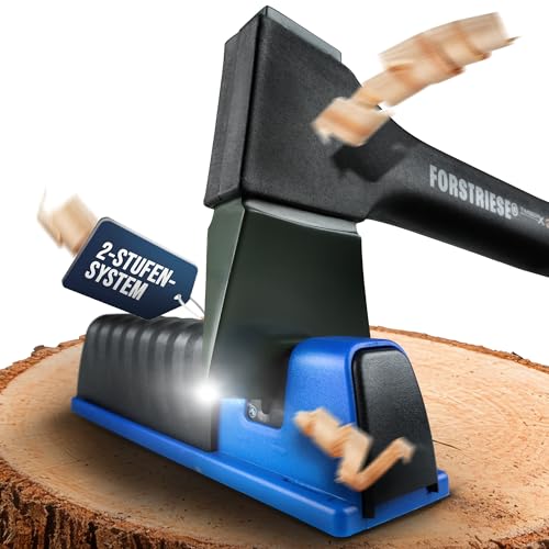FORSTRIESE® Axtschärfer/Messerschärfer | Keramik Schleifsteine | Multi Schärfer für Äxte und Messer | 2- Stufen Schärfsystem für kleine und große Äxte | Sicheres Schärfen von FORSTRIESE