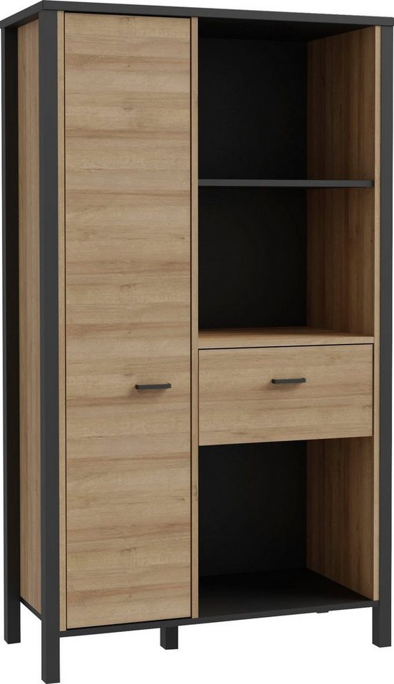 FORTE Aktenregal High Rock, mit Tür & Schublade, 3 offene Fächer, Industrial-Stil, 86x152 cm von FORTE