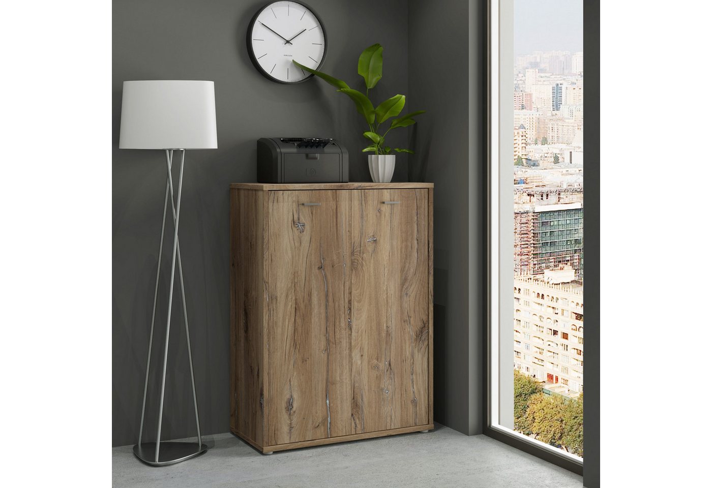 FORTE Aktenschrank in Flagstaff Eiche mit 2 Türen und 2 Einlegeböden (BxHxT: 84,5x115,1x41,5 cm) von FORTE