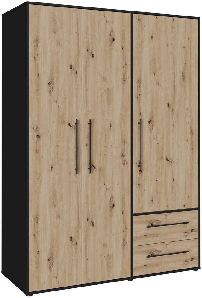 FORTE Drehtürenschrank Mokkaris, OTTOs Choice, TOPSELLER! 3 oder 4 Türen, zeitloses Design (BHT ca. 145x200x59cm oder BHT ca. 206x200x59cm) Schubladen + schwarze Stangengriffe, Made in Europe, viel Stauraum von FORTE