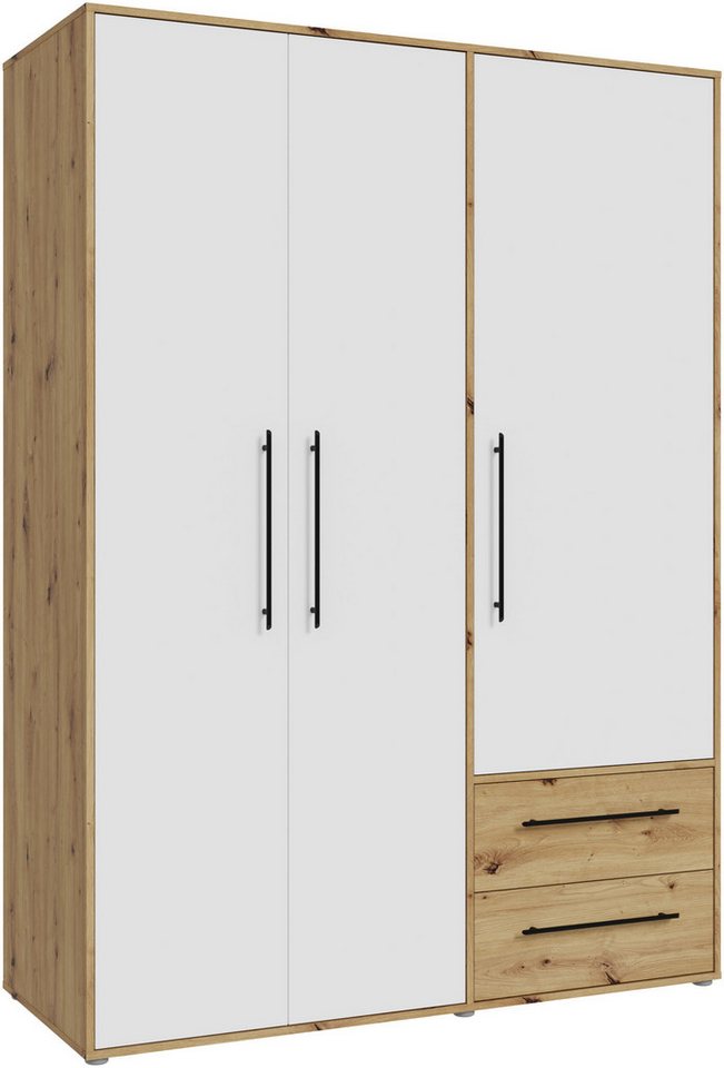 FORTE Drehtürenschrank Mokkaris, OTTOs Choice, TOPSELLER! 3 oder 4 Türen, zeitloses Design (B/H/T ca. 145x200x59cm oder 206x200x59cm) Schubladen + schwarze Stangengriffe, Made in Europe, viel Stauraum von FORTE
