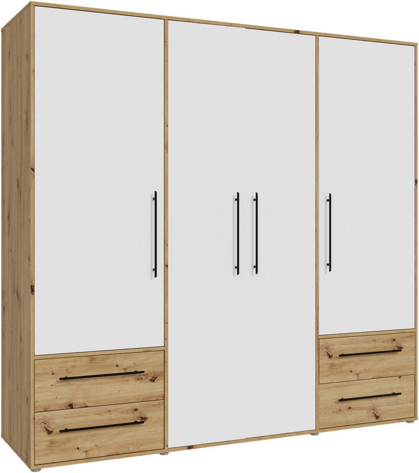 FORTE Drehtürenschrank Mokkaris, OTTOs Choice, TOPSELLER! 3 oder 4 Türen, zeitloses Design (B/H/T ca. 145x200x59cm oder 206x200x59cm) Schubladen + schwarze Stangengriffe, Made in Europe, viel Stauraum von FORTE