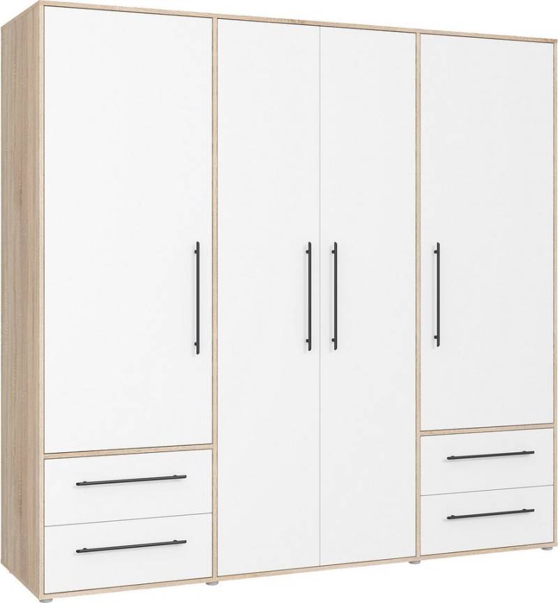 FORTE Drehtürenschrank Mokkaris, OTTOs Choice, TOPSELLER! 3 oder 4 Türen, zeitloses Design (B/H/T ca. 145x200x59cm oder 206x200x59cm) Schubladen + schwarze Stangengriffe, Made in Europe, viel Stauraum von FORTE