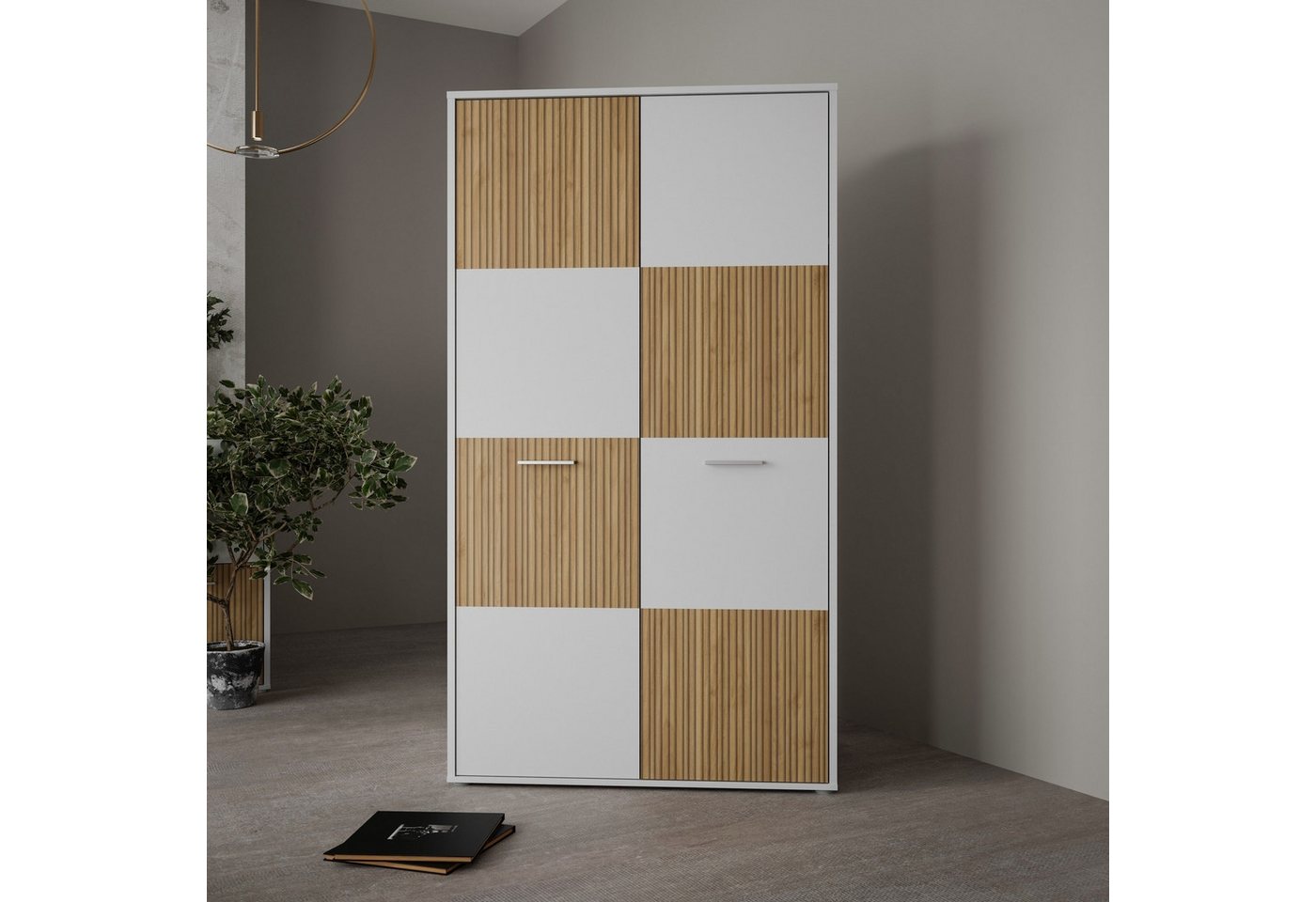 FORTE Drehtürenschrank mit 2 Türen, in Weiss / Lamela Eiche Dekor - 93,5x184,7x52,7 (BxHxT) von FORTE