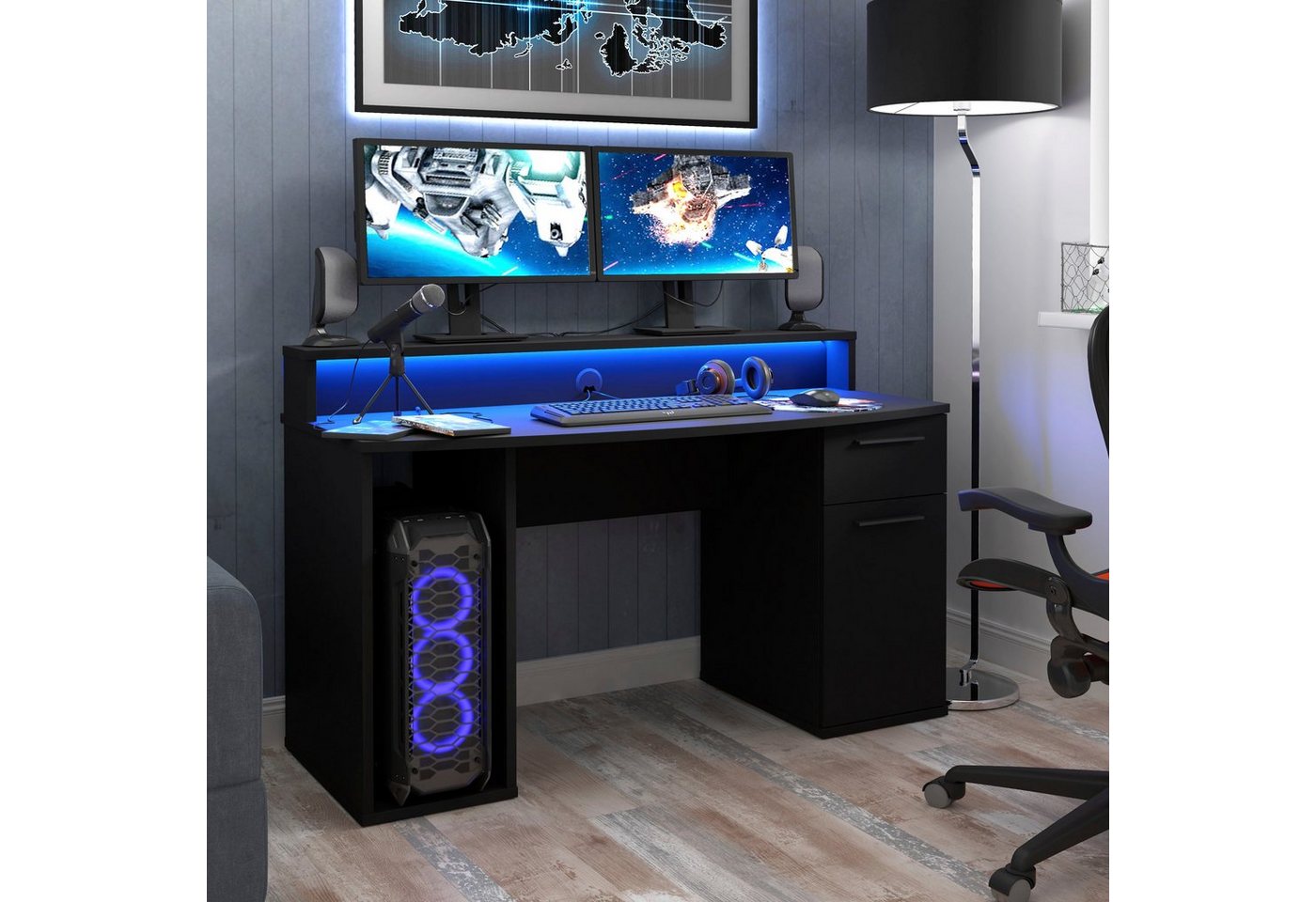 FORTE Gamingtisch Ayo, mit LED-RGB Beleuchtung, moderner Schreibtisch, Breite 140 cm von FORTE