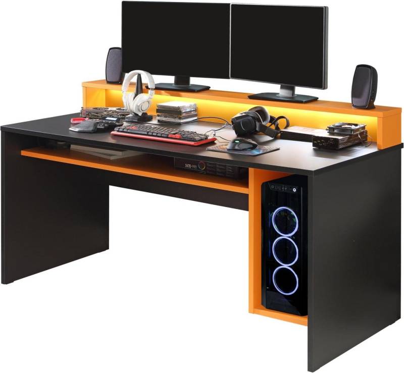 FORTE Gamingtisch Gaming Tisch TEZAUR 2 Computertisch Schwarz Orange von Forte von FORTE