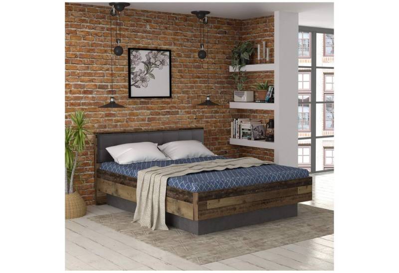 FORTE Holzbett Doppelbett CLIF 160 x 200 cm Optik: Old Wood Vintage von Forte von FORTE
