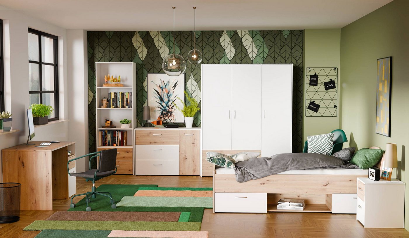 FORTE Jugendzimmer-Set Jugendzimmer CULGOA 1 Komplettset in Artisan Eiche und Weiß von Forte, (Komplett-Set, 6-tlg., Schrank, Bett, Kommode, Sideboard, Schreibtisch, Regal) von FORTE