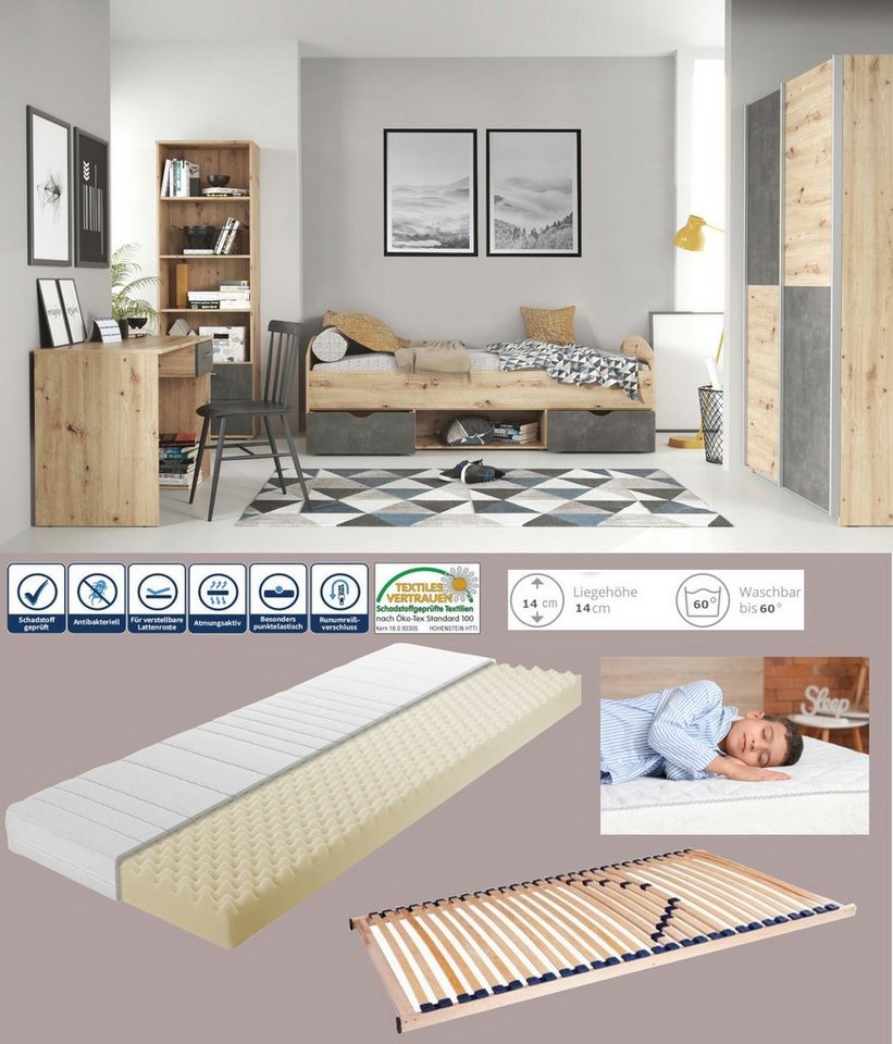 möbel-direkt.de Jugendzimmer-Set Lupo, (Komplett Set, 9-St., wahlweise mit Matratze und Lattenrost), Jugendbett mit Schubkästen von möbel-direkt.de