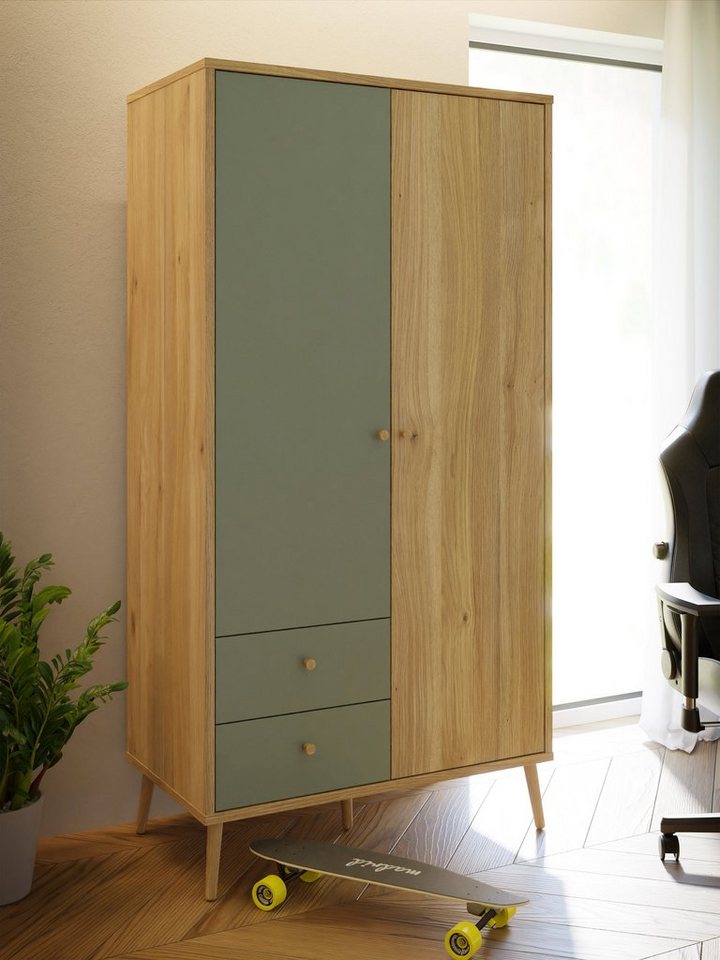 FORTE Kleiderschrank (B/H/T ca. 94,5x185,6x52,2 cm) Salbei, Drehtürenschrank, Stauraum von FORTE